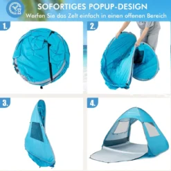 Tragbarer Pop up Strandzelt mit Tragetasche UPF50+ Sonnenschutz für 2-4 Personen Blau