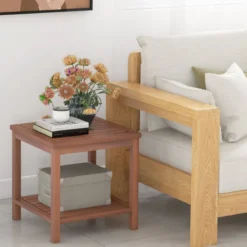 Tragbarer Rechteckiger Beistelltisch mit Lamellen-Tischplatte Holzbeistelltisch 45 x 45 x 45 cm