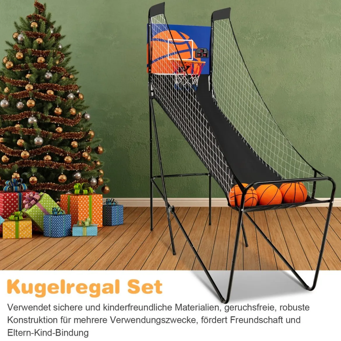 Tragbares Arcade-Basketballspiel Basketballautomat für Kinder 208 x 62 x 207 cm Schwarz