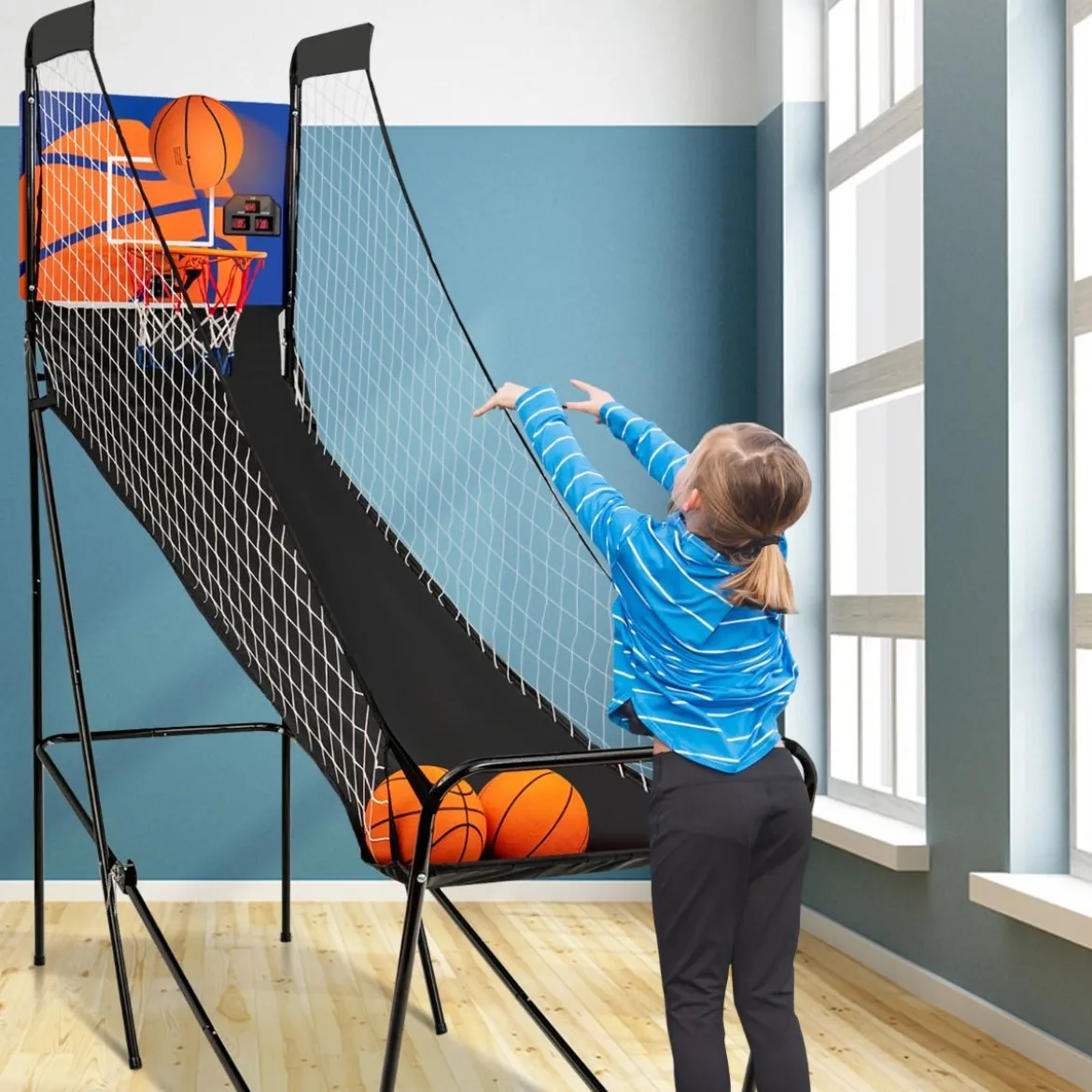 Tragbares Arcade-Basketballspiel Basketballautomat für Kinder 208 x 62 x 207 cm Schwarz