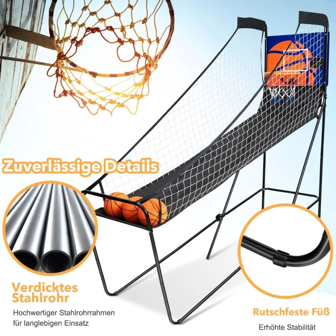 Tragbares Arcade-Basketballspiel Basketballautomat für Kinder 208 x 62 x 207 cm Schwarz