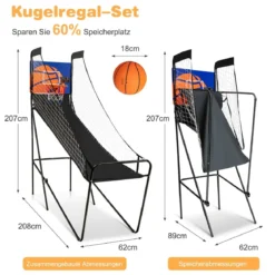 Tragbares Arcade-Basketballspiel Basketballautomat für Kinder 208 x 62 x 207 cm Schwarz
