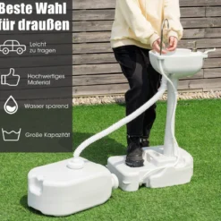 Tragbares Camping-Waschbecken mit 17L Wassertank & Rädern & Handtuchhalter & Fußpumpe
