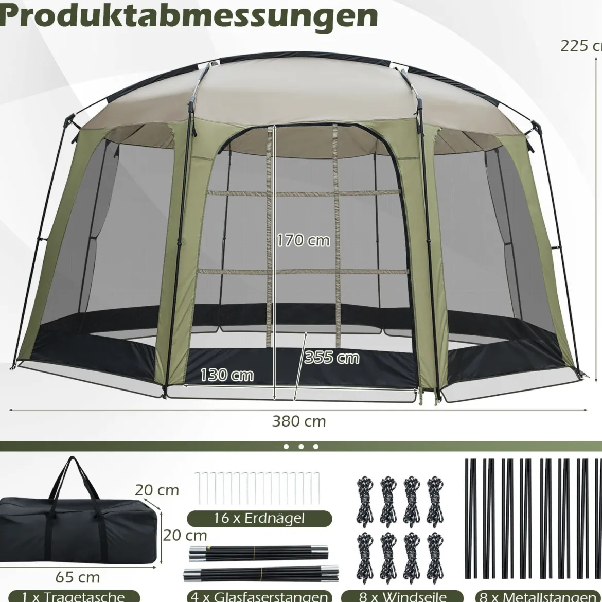 Tragbares Campingzelt Faltbares Netzzelt für 6-8 Personen mit Netzwand Sonnenschutz & Tragetasche