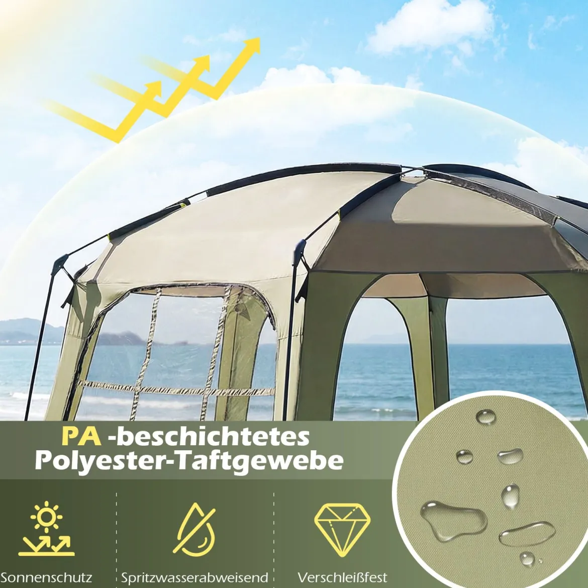 Tragbares Campingzelt Faltbares Netzzelt für 6-8 Personen mit Netzwand Sonnenschutz & Tragetasche