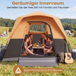 Tragbares Campingzelt für 6 Personen mit Sonnenschutz Wasserfestes Pop-up Zelt mit Tragetasche Orange