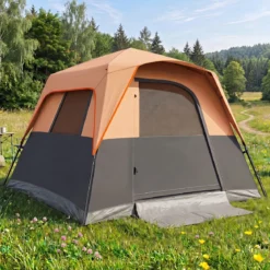 Tragbares Campingzelt für 6 Personen mit Sonnenschutz Wasserfestes Pop-up Zelt mit Tragetasche Orange