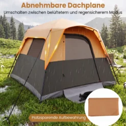 Tragbares Campingzelt für 6 Personen mit Sonnenschutz Wasserfestes Pop-up Zelt mit Tragetasche Orange