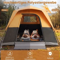 Tragbares Campingzelt für 6 Personen mit Sonnenschutz Wasserfestes Pop-up Zelt mit Tragetasche Orange