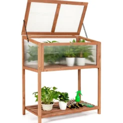 Tragbares Gewächshaus hölzernes Gewächshaus Frühbeet mit Ablage 90 x 49 x 104,5 cm Natur