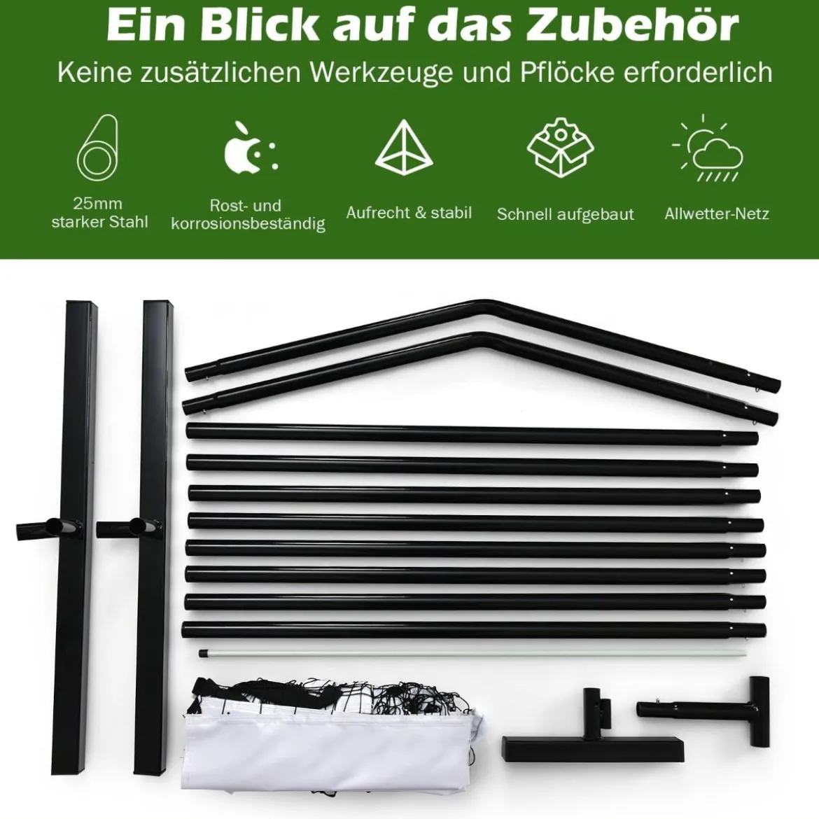 Tragbares Pickleball-Netz mit Metallrohren starkem Polyesternetz & Tragetasche aus Oxford-Stoff wetterfestes Sportnetz 670 cm langes