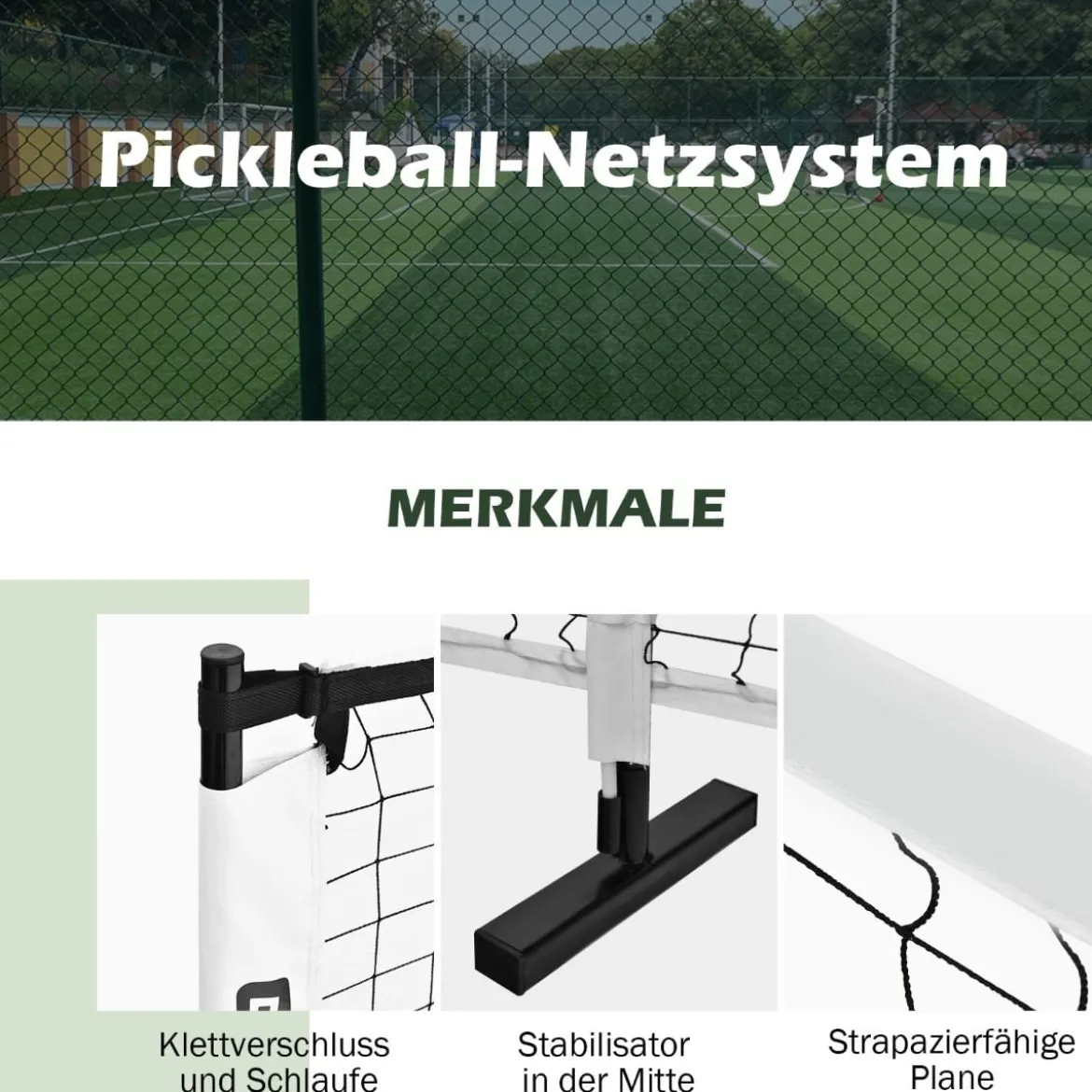 Tragbares Pickleball-Netz mit Metallrohren starkem Polyesternetz & Tragetasche aus Oxford-Stoff wetterfestes Sportnetz 670 cm langes