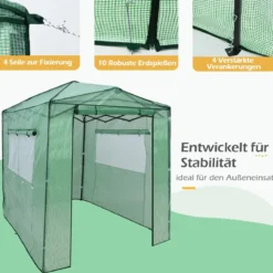 Tragbares Pop-up-Gewächshaus Begehbares Gartengewächshaus 180 x 250 x 230 cm Grün