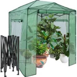 Tragbares Pop-up-Gewächshaus Begehbares Gartengewächshaus 180 x 250 x 230 cm Grün