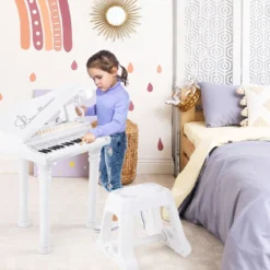 Tragbares Spielzeugklavier mit Hocker Elektronische Klaviertastatur 35 x 30 x 55 cm Weiß