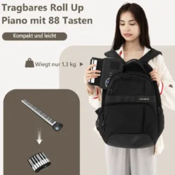 Tragbares 88 Tasten Roll Up Piano mit 128 Rhythmen & MIDI-Bluetooth Silikon Schwarz