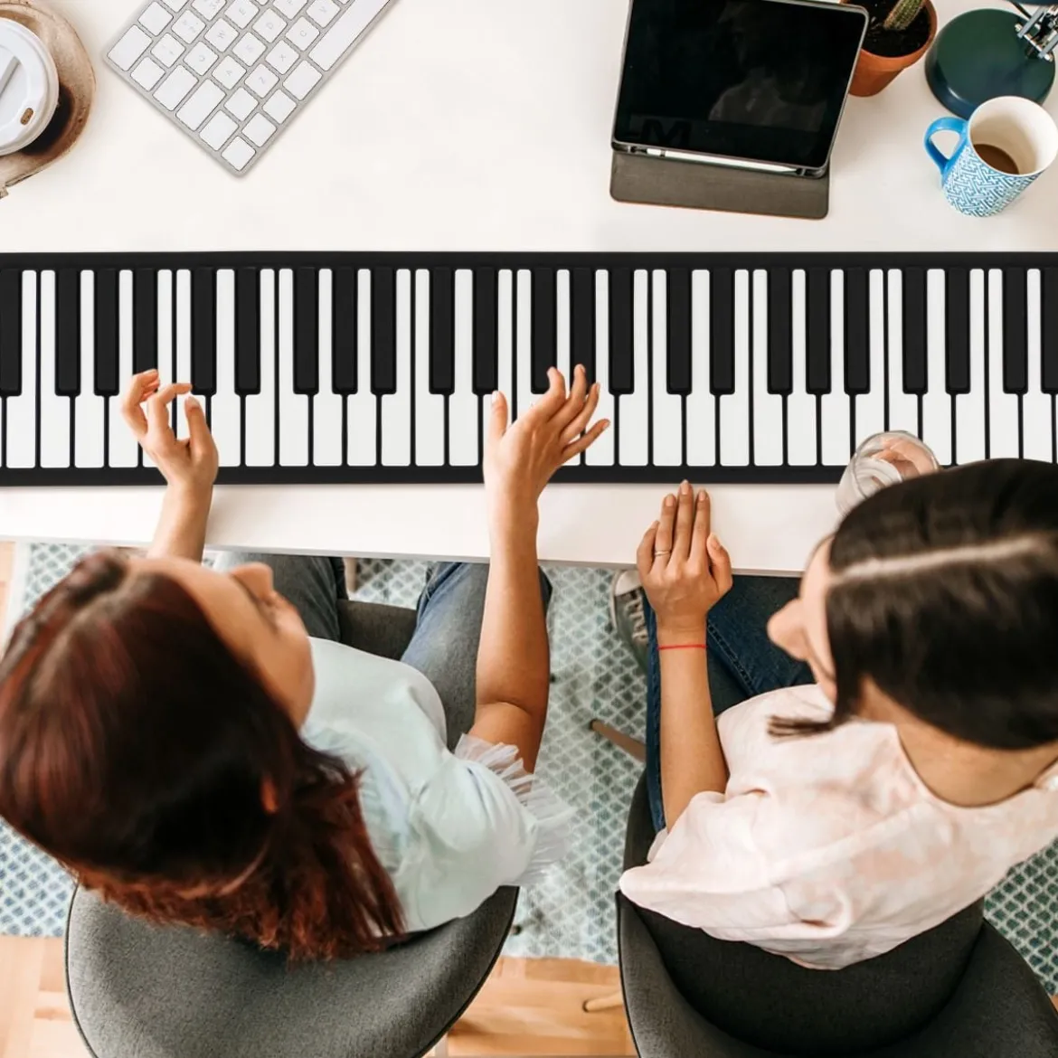 Tragbares 88 Tasten Roll Up Piano mit 128 Rhythmen & MIDI-Bluetooth Silikon Weiß