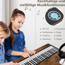 Tragbares 88 Tasten Roll Up Piano mit 128 Rhythmen & MIDI-Bluetooth Silikon Weiß