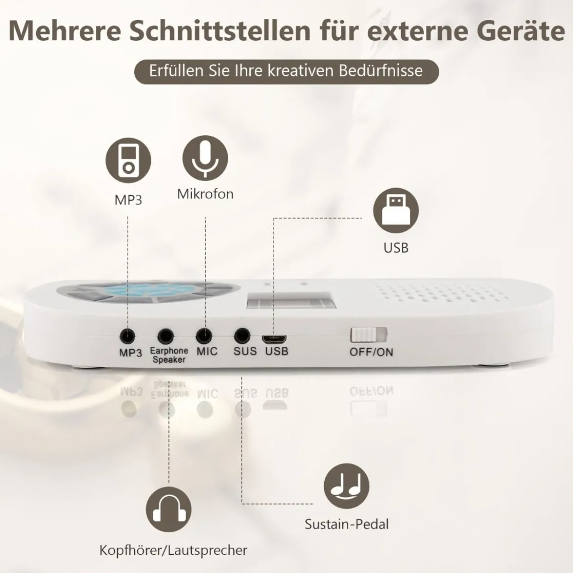Tragbares 88 Tasten Roll Up Piano mit 128 Rhythmen & MIDI-Bluetooth Silikon Weiß