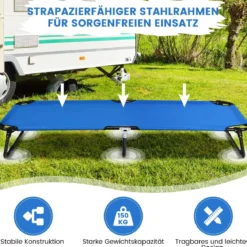 Tragbares zusammenklappbares Campingbett 190 cm Langes Stoff-Schlafbett Blau