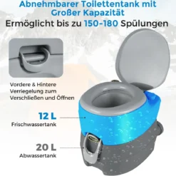 Tragbare Toilette kompakte Innen- und Außenkommode mit 20L abnehmbarem Abfalltank Grau