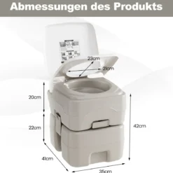 Tragbare Toilette mit 20 L Abfalltank kompakte Reise-WC mit Spülpumpe & Teleskoptrichter Grau