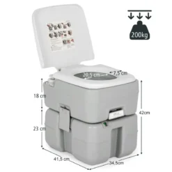 tragbare Toilette Outdoor-Campingtoilette 41,5 cm x 36,5 cm x 42 cm Grau mit Wasserstandsanzeige auslaufsicher bis 200 kg belastbar