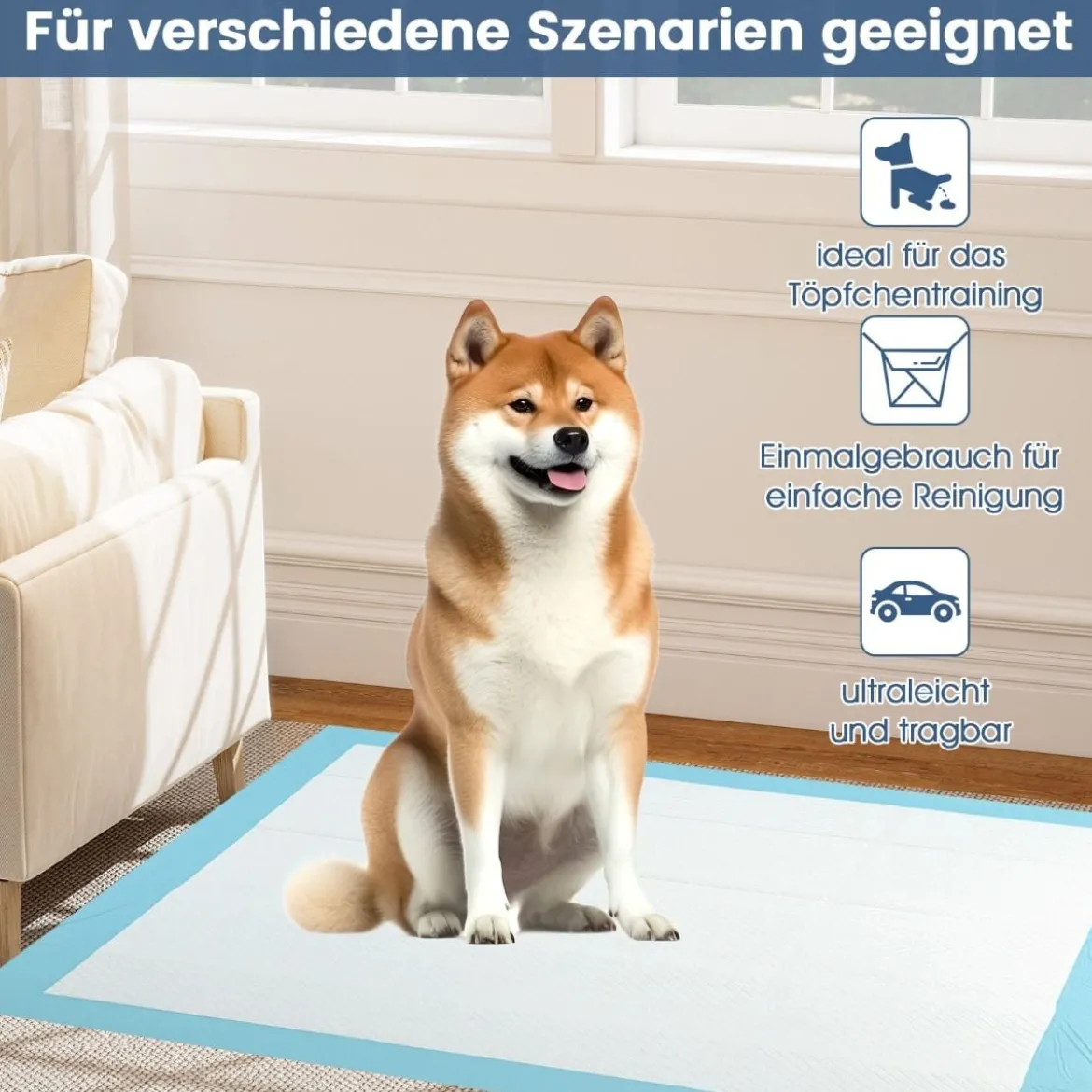 Trainingsunterlagen Hunde, Auslaufsicheres 6-lagiges Design, Welpenunterlagen Puppy-Pads (76 x 76 cm 150 Stück)