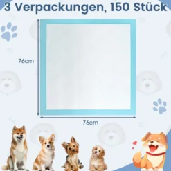 Trainingsunterlagen Hunde, Auslaufsicheres 6-lagiges Design, Welpenunterlagen Puppy-Pads (76 x 76 cm 150 Stück)