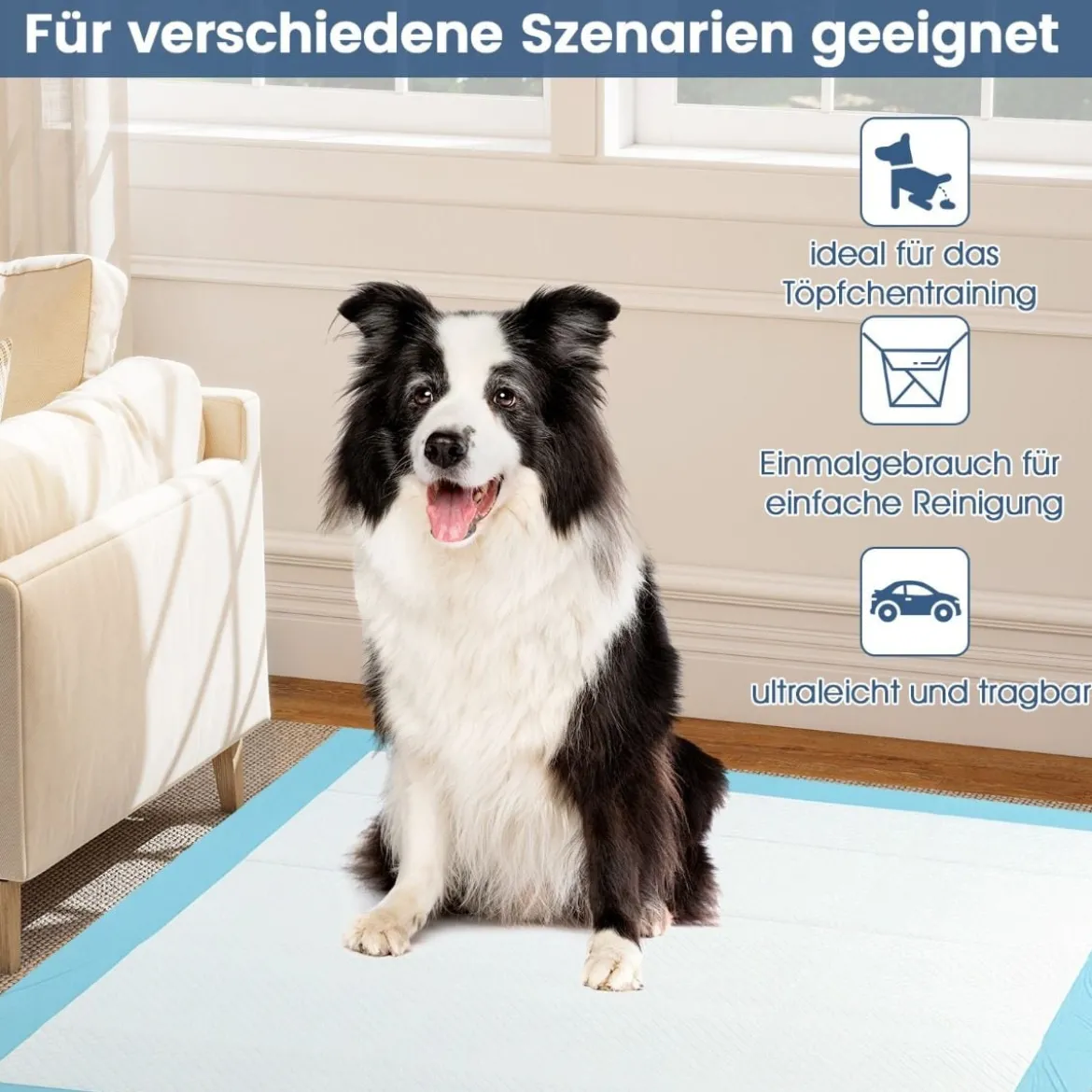 Trainingsunterlagen Hunde Auslaufsicheres 6-lagiges Design Welpenunterlagen Puppy-Pads 90 x 90 cm 100 Stück