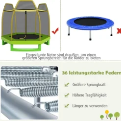 Trampolin bis 150 kg für Kinder mit Sicherheitsnetz und Federkissen 223 x 223 x 186 cm Gelb