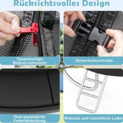 Trampolin outdoor mit Leiter Gartentrampolin rund mit Sicherheitsnetz Randabdeckung & Metallrahmen Ø244cm Schwarz
