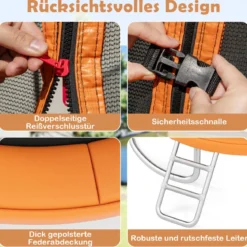 Trampolin outdoor mit Leiter Gartentrampolin rund mit Sicherheitsnetz Ø244cm Orange