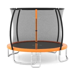 Trampolin outdoor mit Leiter Gartentrampolin rund mit Sicherheitsnetz Randabdeckung & Metallrahmen Ø305cm Orange