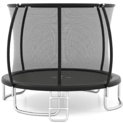 Trampolin outdoor mit Leiter Gartentrampolin rund mit Sicherheitsnetz Randabdeckung & Metallrahmen Ø366cm Schwarz