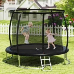 Trampolin outdoor mit Leiter Gartentrampolin rund mit Sicherheitsnetz Randabdeckung & Metallrahmen Ø366cm Schwarz