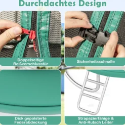 Trampolin outdoor mit Leiter Gartentrampolin rund mit Sicherheitsnetz Randabdeckung & Metallrahmen Ø366cm Grün