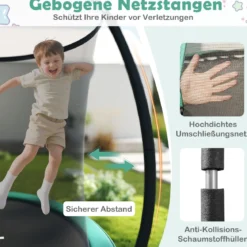Trampolin outdoor mit Leiter Gartentrampolin rund mit Sicherheitsnetz Randabdeckung & Metallrahmen Ø366cm Grün