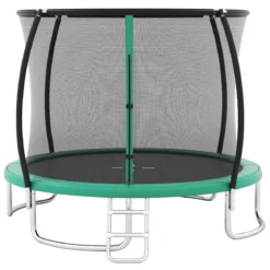 Trampolin outdoor mit Leiter Gartentrampolin rund mit Sicherheitsnetz Randabdeckung & Metallrahmen Ø366cm Grün