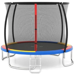 Trampolin outdoor mit Leiter Gartentrampolin rund mit Sicherheitsnetz Randabdeckung & Metallrahmen Ø305cm Bunt