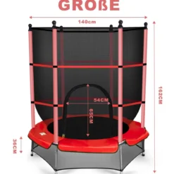 Trampolin rundes Minitrampolin mit Sicherheitsnetz & Polsterung strapazierfähig sicher für Kinder rot Ø140cm