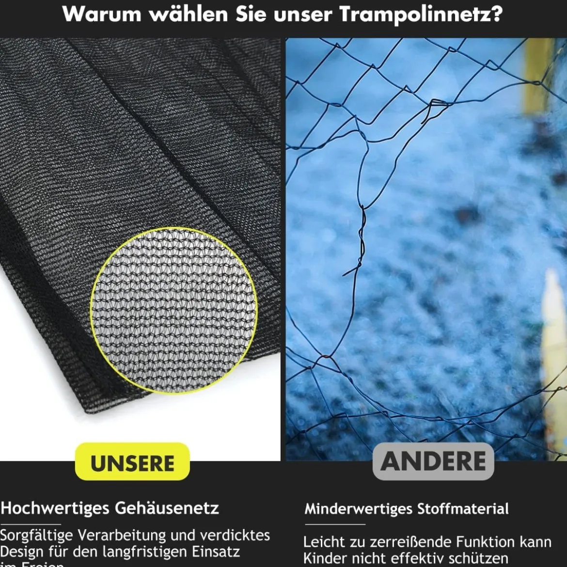 Trampolin Sicherheitsnetz für Gartentrampoline Ersatznetz außenliegend mit Reißverschluss und Schnallen Ø 366 cm