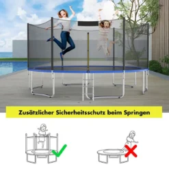 Trampolin Sicherheitsnetz für Gartentrampoline Ersatznetz außenliegend mit Reißverschluss und Schnallen Ø 366 cm