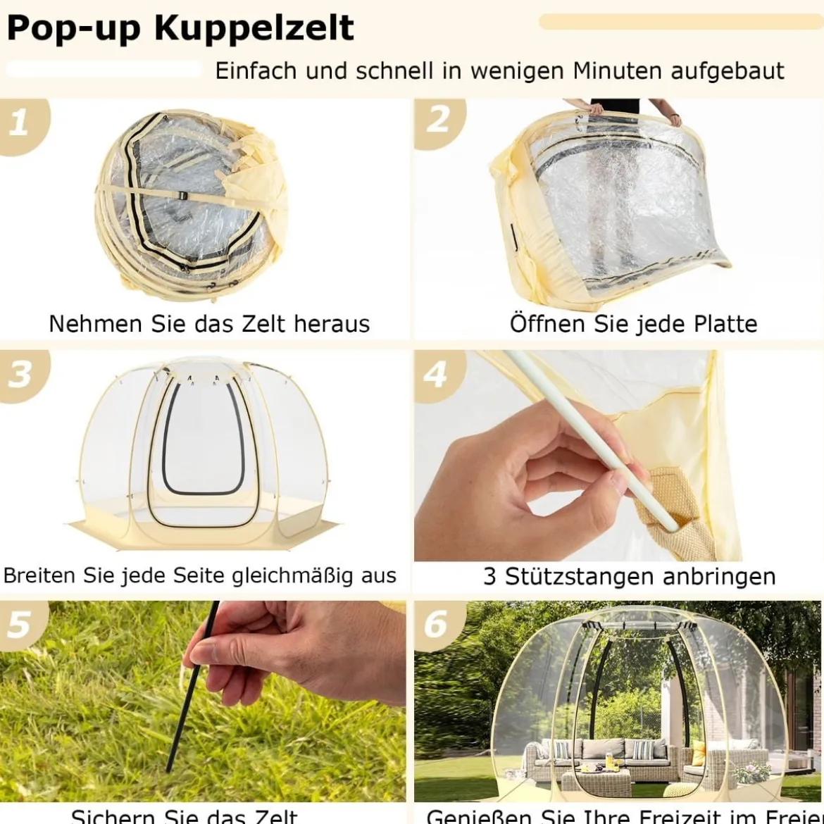 Transparentes Zelt Pop Up Zelt für 6-10 Personen mit 2 großen Rolltüren faltbares Sportzelt