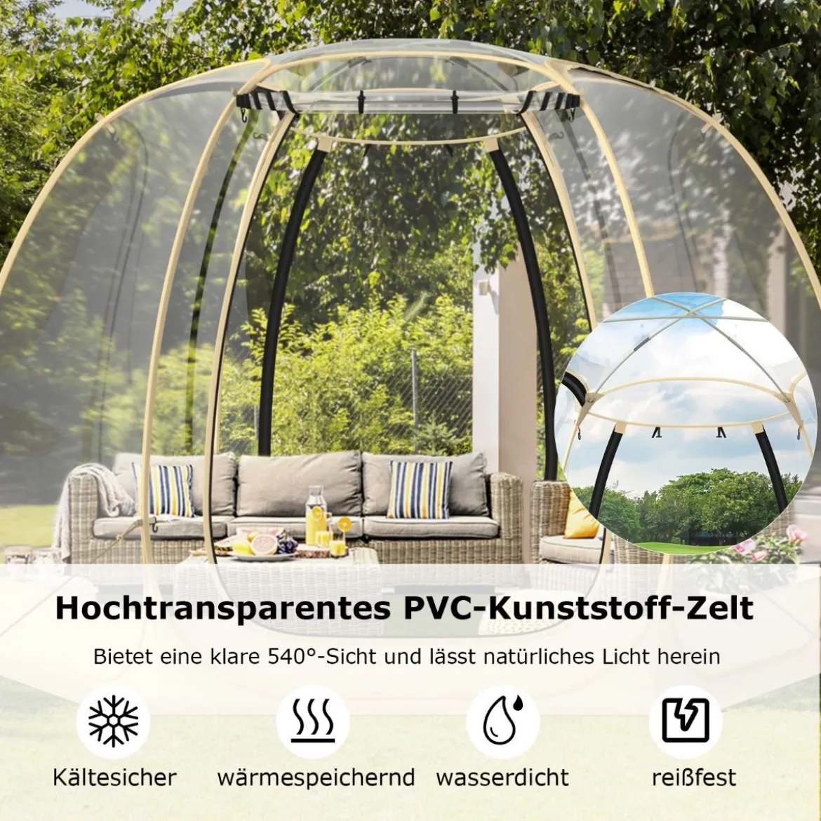 Transparentes Zelt Pop Up Zelt für 6-10 Personen mit 2 großen Rolltüren faltbares Sportzelt
