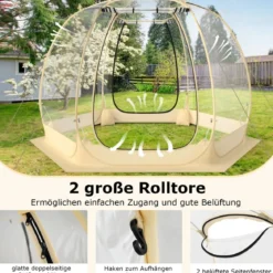 Transparentes Zelt Pop Up Zelt für 6-10 Personen mit 2 großen Rolltüren faltbares Sportzelt
