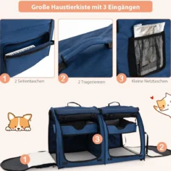 Transporttasche mit Abnehmbaren Hängematten & Matratze & Katzentoilette Marineblau