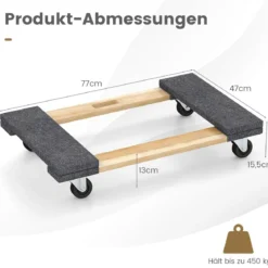 Transportwagen mit 4 Universalrädern & 450 kg Tragkraft robuster Plattformwagen