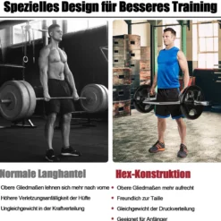 Trap Bar mit 2 Federverschlüsse & Klappbarem Griff Hantelstange Hex Bar Olympic Bar Silber
