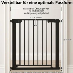 Treppenschutzgitter ohne Bohren mit 75-82 cm Breite Auto-Close Türschutzgitter Schwarz